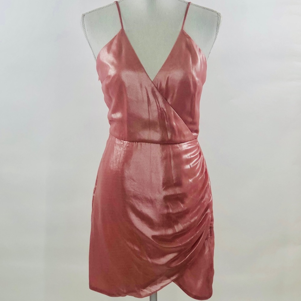 Metallic rose gold dress.